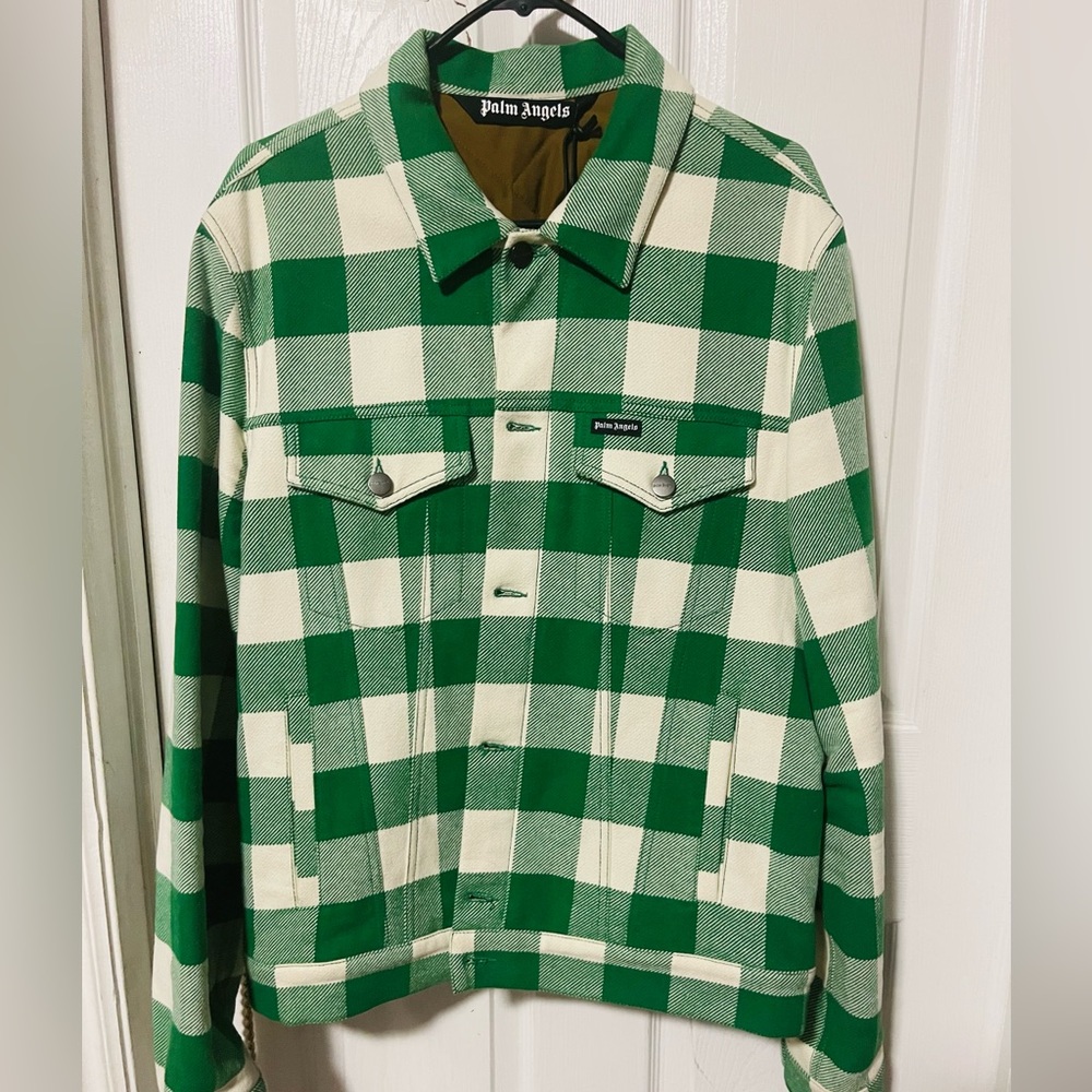 Palm Angels Curved Logo Checked Trucker Jacket